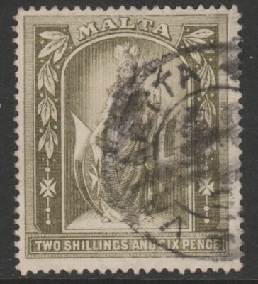 Malta GV 1914-21 high value 2/6 olive-green sg87 used - Image 1 of 2
