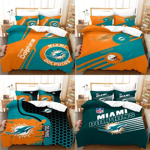 Miami Dolphins 3PCS Bedding Sets Cotton Blend Soft Duvet Cover Pillowcases Gift Cover