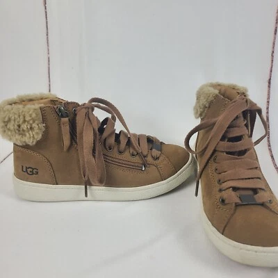 UGG Girls Pure Leather Lace Up Zipper Sneaker Boots with Wool Fur Size 5 - Image 1 of 4