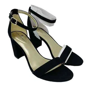 New Bandolino Womans Sz 6.5M Black Ankle Strap Fabric Sandal Block Heel NIB - Picture 1 of 10