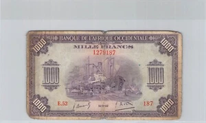 BILLET A.O.F. - 1000 FRANCS - 14.12.42 - PICK32a - E.52 - N°1279187 - Picture 1 of 2