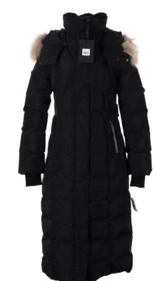 MACKAGE MUJER JADA PLUMÓN MAXI PARKA ABRIGO CHAQUETA LARGA PIEL VOLANTES CAPUCHA talla XS NEGRO Foto 1 de 4
