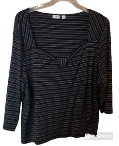 CATO Women's Plus Size Black Striped Top Size 26/28 Mid-Length Sleeve - Picture 1 of 4