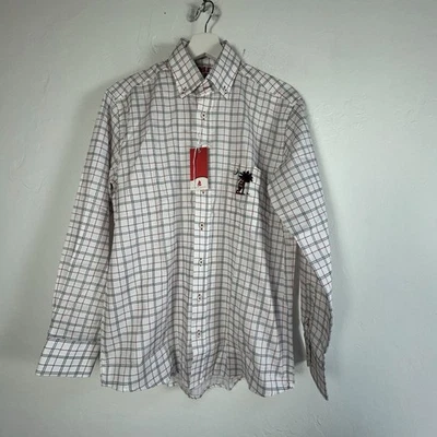 Camisa Smith & James Para Hombres Pequeña Abotonada A Cuadros Blanca Algodón Informal Nueva Foto 1 de 4