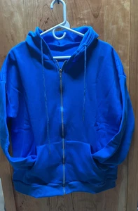 Felpa con cappuccio unisex grande blu royal full zip tasche con coulisse - Foto 1 di 4