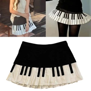 Vintage Piano Mini Skirt Women Schoolgirl High Waist Pleated A Line Skater Skirt - Picture 1 of 12