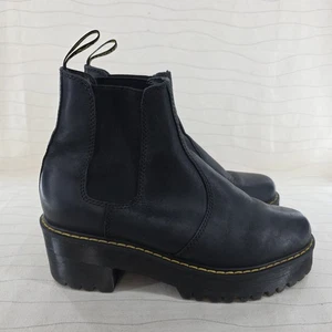 Dr Martens Womens Rometty Burnished Black Leather Platform Chelsea Boots Size 9 - Picture 1 of 14