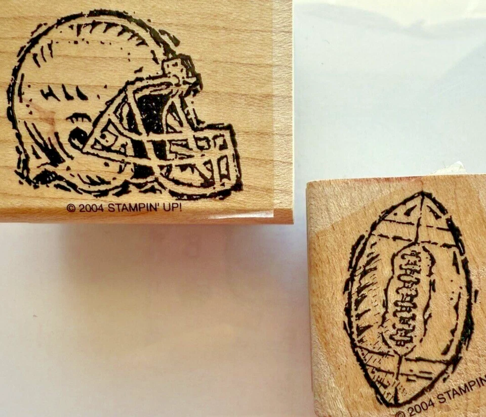 Stampin Up Stamp FOOTBALL BALL HELMET Set of 2 LOOSE STAMPS ONLY Stained Sports - Image 1 of 4
