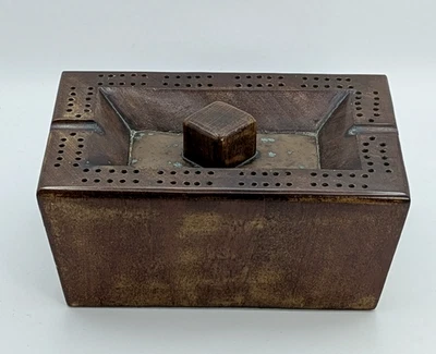 RARE Antique Wood & Copper Cribbage Board Game & Ashtray Block Sculptural - image 1 of 4