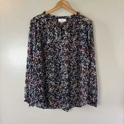 Liz Claiborne Floral Peasant Blouse Black Long Sleeve Top Women Semi Sheer Sz 1X - Image 1 of 4
