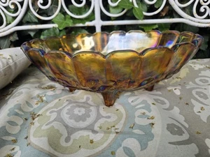 Iridescent Gold Carnival Glass Oval Center Bowl 1198 Indiana Glass 1972 Vintage - Picture 1 of 9