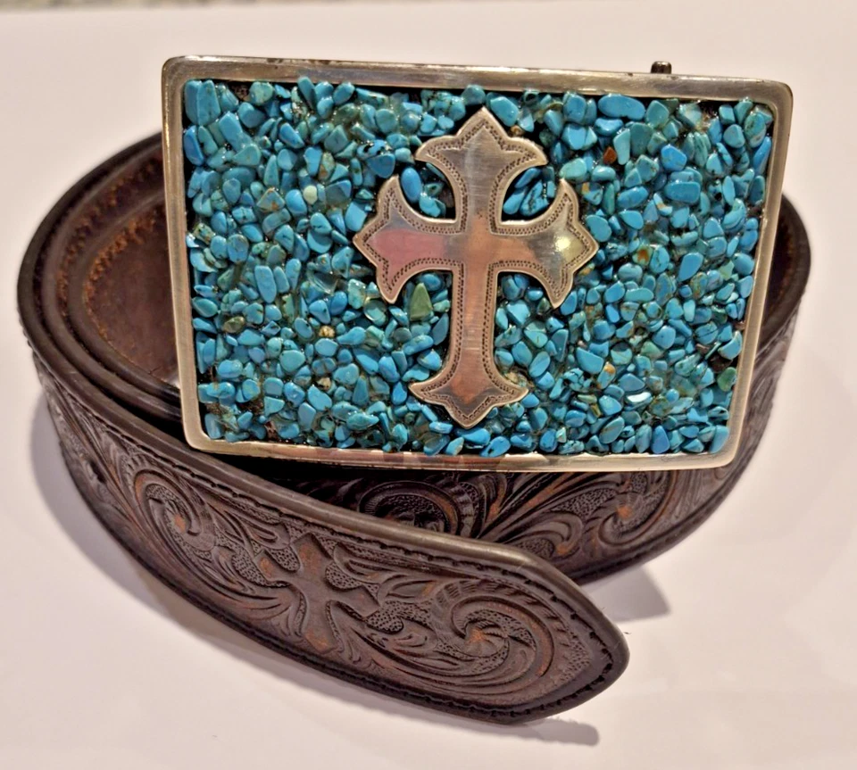 Cinturón NOCONA Western Tooled Cuero Turquesa Plata XL Foto 1 de 4