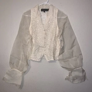 VTG Classiques Entier Silk Embroidered Long Sleeve Button Crop Top Size L - Picture 1 of 12