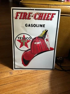 Insegna benzina Texaco Fire Chief, taglia unica, rossa e bianca made in USA - Foto 1 di 6