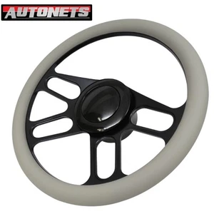 Volante Hot Rod Street 9 Agujeros 14" Billet Gris Cuero Negro Columna GM - Imagen 1 de 7