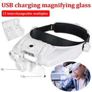 3 LED Headband Headset Head Lamp Light Jeweler Magnifier Magnifying Glass Loupe - Picture 1 of 14