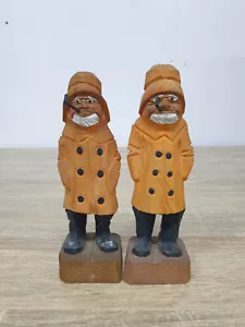 Vintage Hand Carved Wooden Sea Captain & Fisherman Sailor Nautical Figurines - Picture 1 of 7