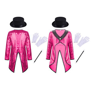 Kids Jacket Swallow-tail Tailcoat Showman Costume Glittery Coats Shiny Tops Sets