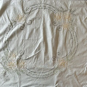 Vintage Embroidered Tablecloth 32” x 32” Yellow Floral Lace - Picture 1 of 9