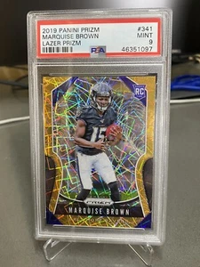 2019 Marquise Brown #341 Panini Prizm Gold Lazer Rookie RC PSA 9 Mint POP 1! - Picture 1 of 2