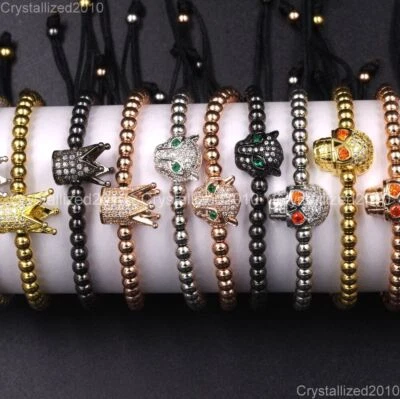 Bracciale Yoga Macrame regolabile con strass zircone, argento 18 carati... - Immagine 1 di 4