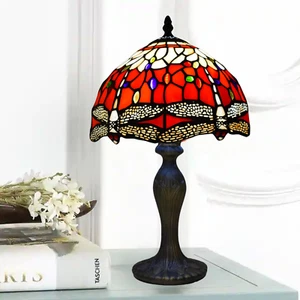 Tiffany Style Table Lamp Red 10 Inch Handcrafted Multicolor Stained Glass UK - Picture 1 of 8