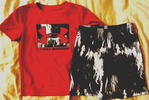 UNDER ARMOUR RED*BLACK & GRAY 2 PIECE SHORTS OUTFIT-SIZE 4-NEW WITH TAGS - Picture 1 of 5