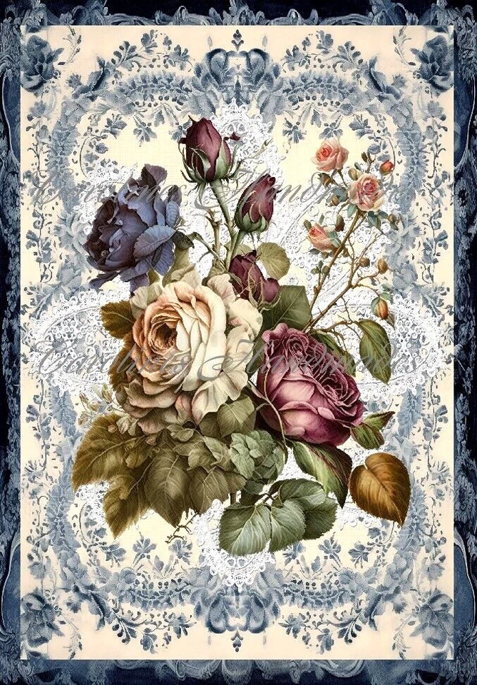 Vintage Roses Floral C Designer Cotton Fabric Quilt Block Multi-size - Image 1 of 1