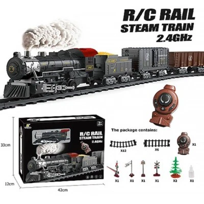 Remote Control Big Scale Steam Train Set with Sound & Light Freight Cars - Image 1 of 4
