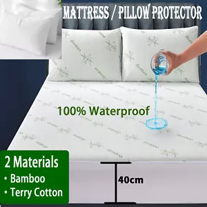 Fully Fitted Pillow/ Mattress Protector Waterproof Bamboo/Terry Cotton Bed Cover - Picture 1 of 40