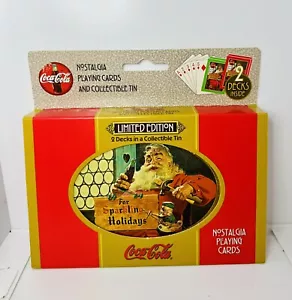 1998 COCA-COLA LIMITED EDITION SANTA NOSTALGIA PLAYING CARDS IN TIN - 2 DECKS - Picture 1 of 2