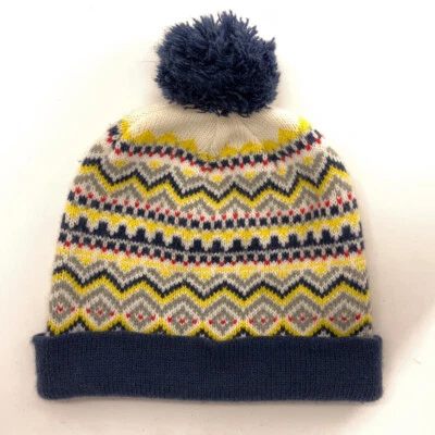 Fun Pattern Blue Yellow Gray Winter Pom Pom Hat by Old Navy - Imagem 1 de 4