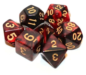 Nuevo conjunto de 7 piezas de dados poliédricos rojo profundo negro Géminis - D&D RPG - bolsa borgoña - Imagen 1 de 2