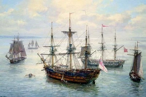 GEOFF HUNT Spithead Anchorage - Capt Aubrey Patrick O'Brian Ltd Edition Print - Picture 1 of 1