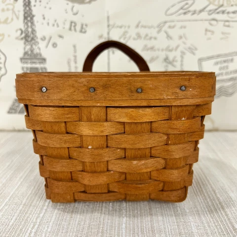 Longaberger 1992 Small Key Basket + Protector + Leather Handle + Wall Mount Cover