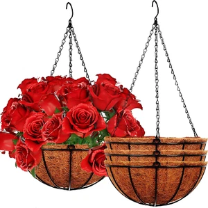 4 Pack 10 Inch Metal Hanging Planters Basket with Coco Coir Liner Outdoor-Hangin - Picture 1 of 12