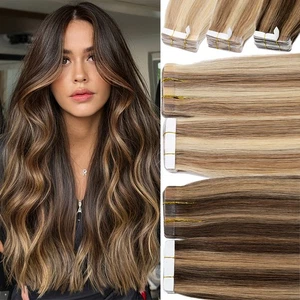 Adhesive Thick Tape in 100% Human Remy Hair Extensions Invisible Skin Weft 150G - Picture 1 of 71