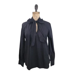 J Crew Baumwollpopeline Krawatte Ausschnitt Schleife Top Langarm schwarz S neu mit Etikett Jo - Bild 1 von 4