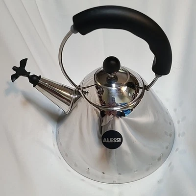 Alessi Michael Graves Stainless Steel Kettle with Bird Whistle, Blue Handle,1.7L - Image 1 of 4