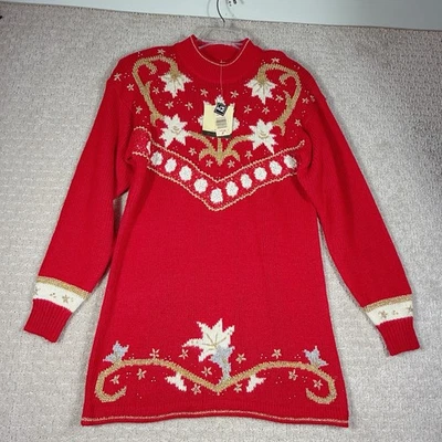Vestido suéter vintage de vacaciones navideñas de Dana Scott para mujer etiquetas medianas con cuentas Foto 1 de 4