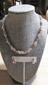 Silver tone rhinestone necklace and pierced earring set - Picture 1 of 7