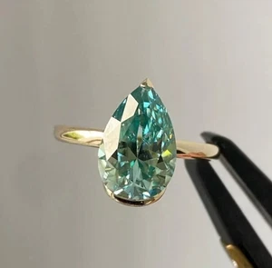 Anillo de diamantes tratados en forma de pera azul de 4,00 quilates ¡Gran brillo certificado VVS1! - Imagen 1 de 4