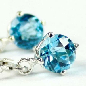 925 Sterling Silver Leverback Earrings, Swiss Blue Topaz, SE017 - Picture 1 of 6