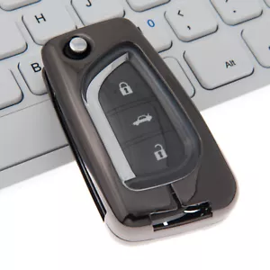 Black Car Flip Key Fob Metal Case Cover Fit For Toyota Camry Corolla RAV4 Tacoma - Bild 1 von 10