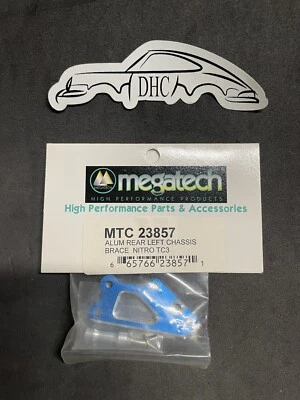 Megatech Vintage RC Car Part # MTC23857 Blue Alum. Rear Left Brace Nitro TC3 - Image 1 of 2