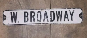 Vintage Heavy Metal W. BROADWAY Street Sign Original Embossed Lettering 6"×30" B - Picture 1 of 4