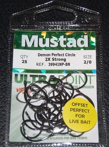 25 ganchos mustad 39941 ultra puntuales tamaño 2/0 2X fuertes círculo demonio 39941NPBN-20 - Imagen 1 de 2