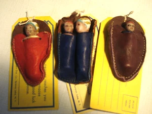Vintage 50's-3 Saranac Lake Native American Porcelain & Leather Doll Papoose - Picture 1 of 4