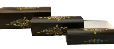 Set of 3 Vintage Hand Painted Nested Domed Wood Boxes Hinged Lids Honduras - Изображение 1 из 4