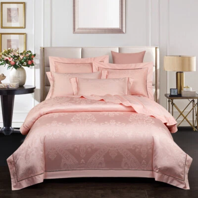 Bedding Set 4 Pcs 120S Cotton Jacquard Duvet Cover Flat Sheet 2 Pillowcases Set - Image 1 of 4